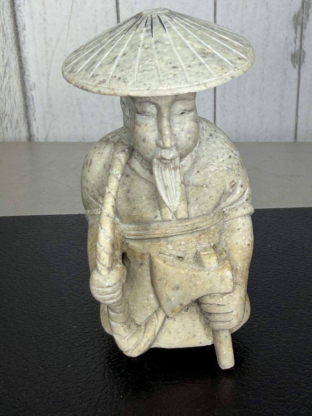 Vintage Chinese Soapstone Hunter Sculpture Wise Man With Axe Old Antique
